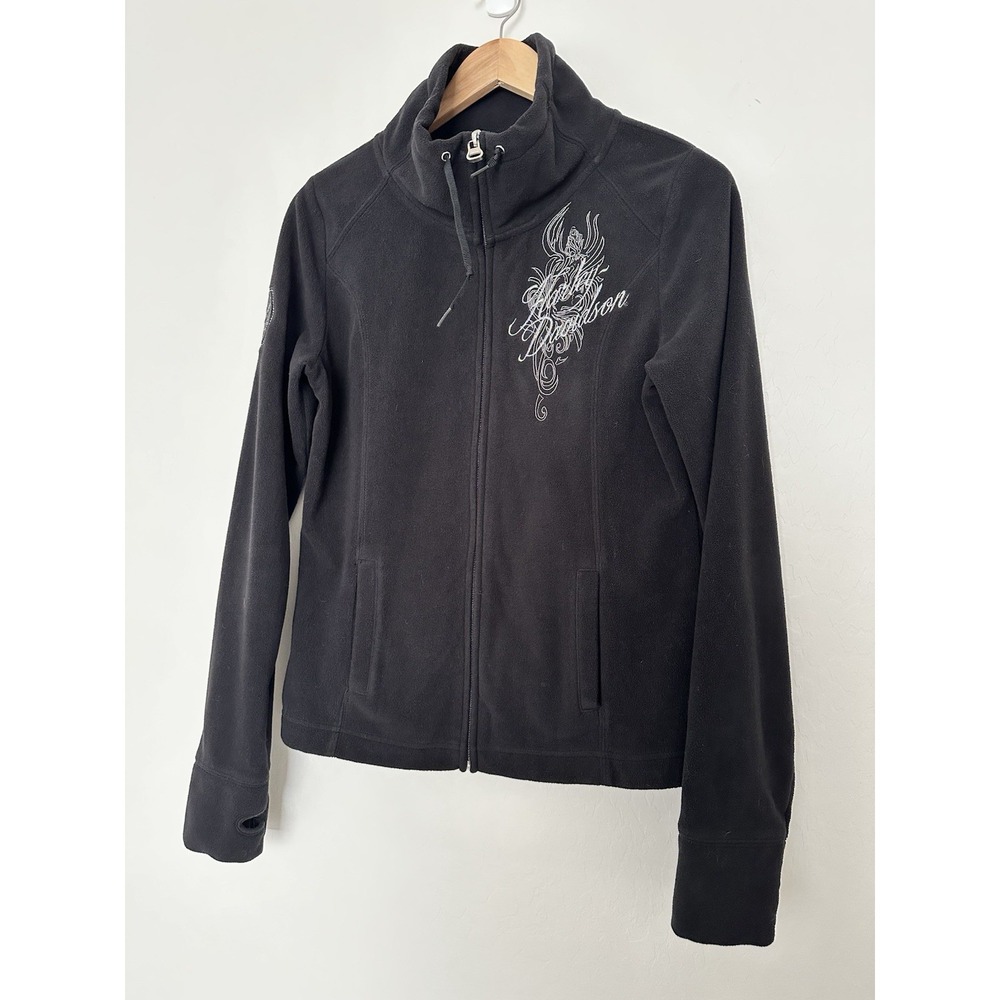Harley Davidson Women's L Large Lightweight Fleece Full Zip Jacket Black